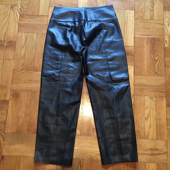 ZARA faux leather black palazzo trousers cropped - Picture 5 of 5